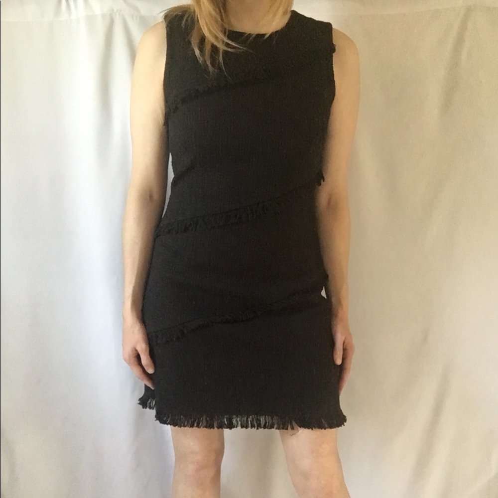 Ann Taylor Textured Shift Dress with Fringe Detail